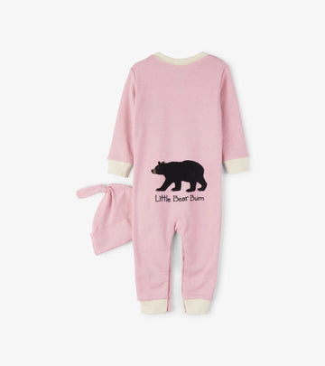 Little Blue House Pink Bear Bum Baby Coverall & Hat